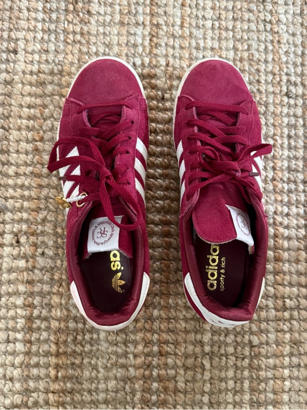 Adidas Gazelle Burgundy Suede Sneakers with White Stripes Sporty & Rich